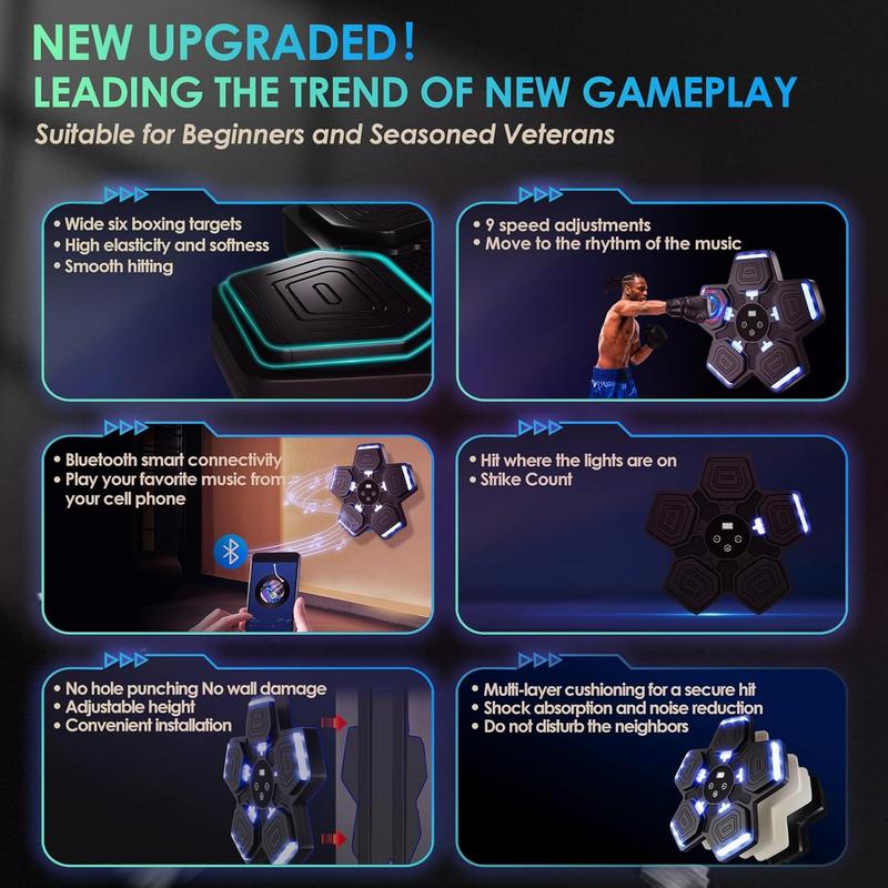 Smart Music Boxing Machine with Gloves – Wall Mounted Bluetooth Punch Trainer, 9 Speeds & 9 Modes for Adults and Kids