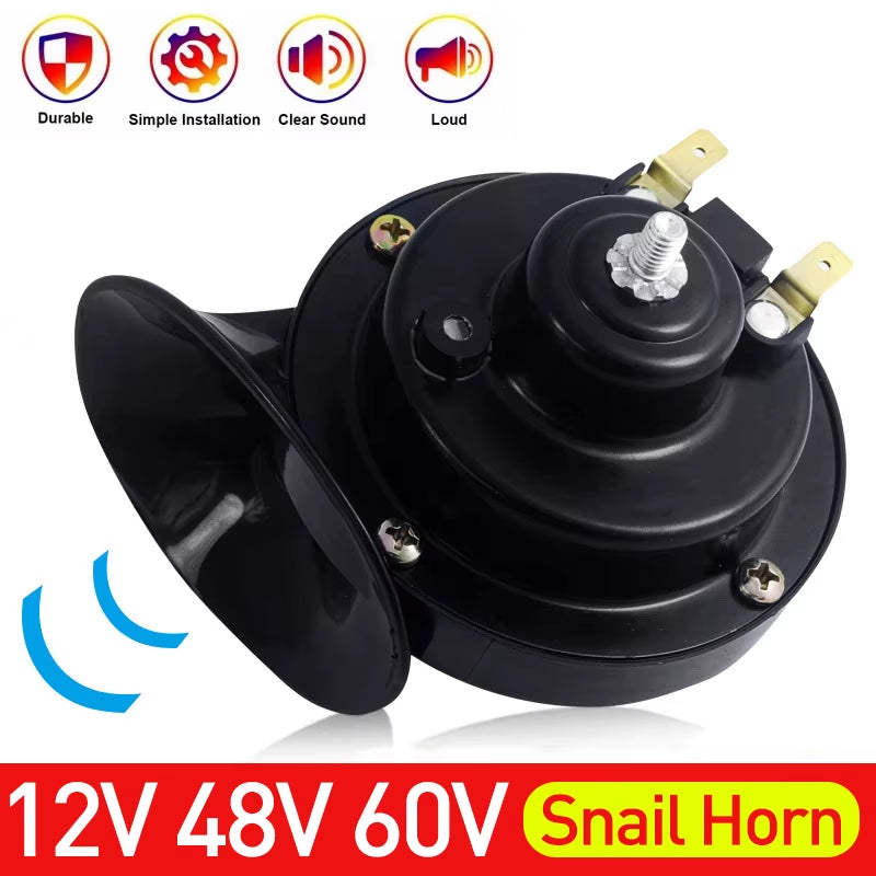 Super Loud Motorcycle Snail Horn – 12V/48V/60V Waterproof Electric Horn for Scooters, Mopeds, and Motorbikes