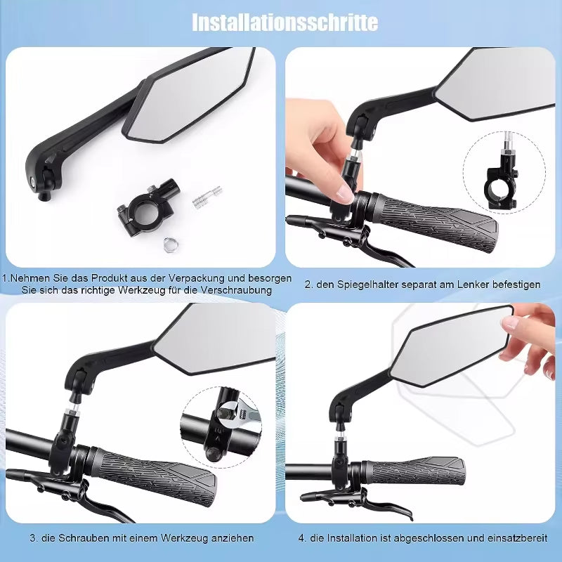 Adjustable Bike Rearview Mirror with Reflector – 360° Rotatable Handlebar Mirror for Bicycles and Electric Scooters