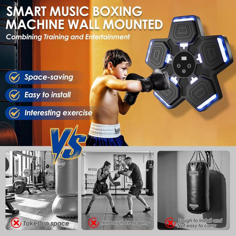 Smart Music Boxing Machine with Gloves – Wall Mounted Bluetooth Punch Trainer, 9 Speeds & 9 Modes for Adults and Kids
