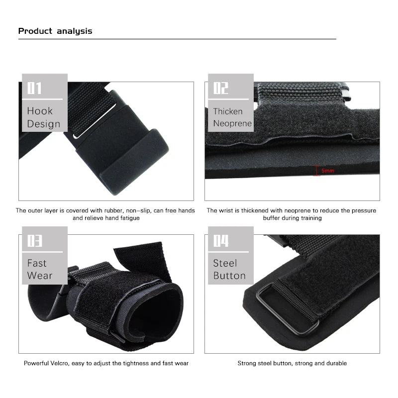 Weight Lifting Hook Grips with Wrist Wraps for Enhanced Support in Pull-Ups and Power Lifting