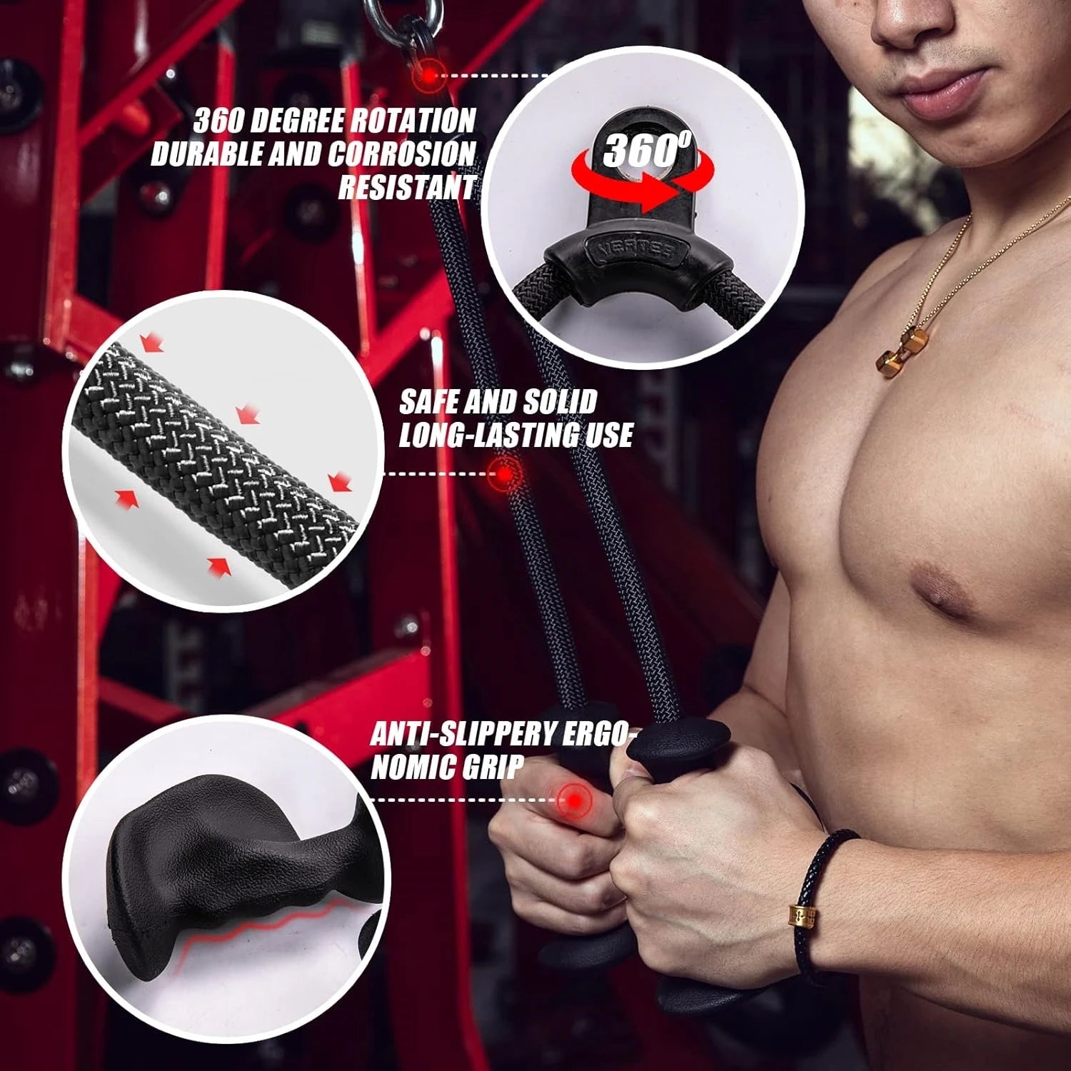 Fitness Biceps Triceps Rope Pull down Grip Handles Muscle Gym Rope Pulley Cable Machine Attachment Back Pulls Pulley Accessories