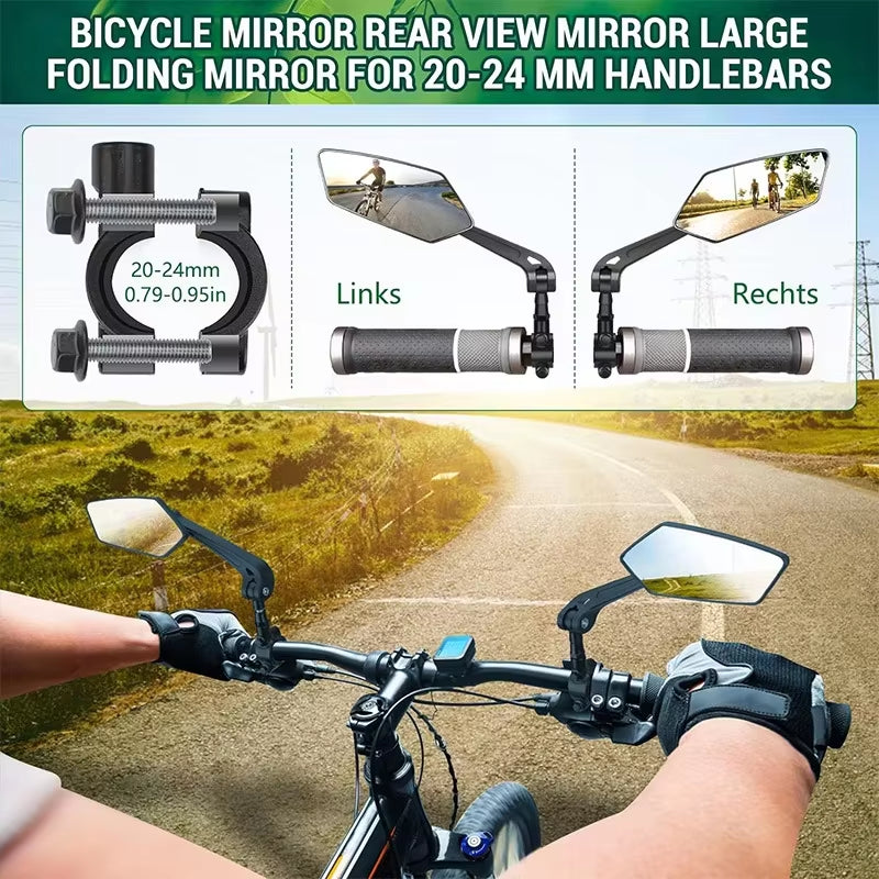 Adjustable Bike Rearview Mirror with Reflector – 360° Rotatable Handlebar Mirror for Bicycles and Electric Scooters